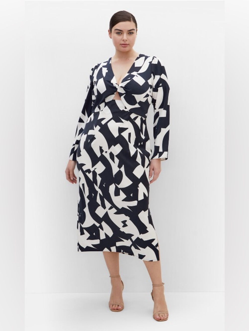 City Chic Enya Women's Navy and White Knot-Front Midi DressNWT 18W